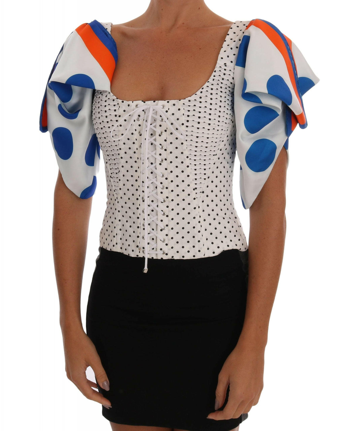 Dolce & Gabbana White Polka Silk Corset Bustier Top -   -  Dolce & Gabbana.