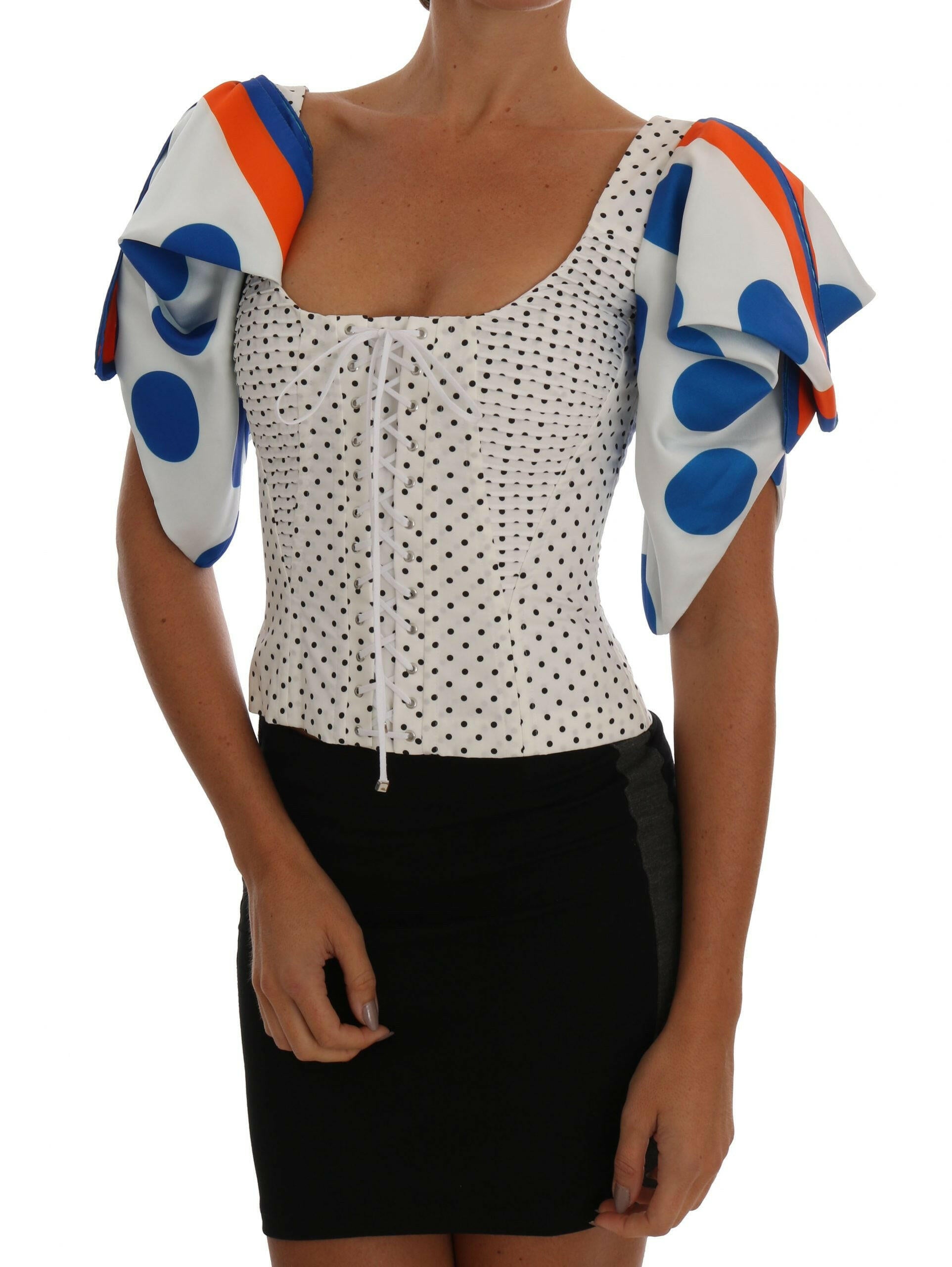 Dolce & Gabbana White Polka Silk Corset Bustier Top -   -  Dolce & Gabbana.