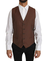 Dolce & Gabbana Brown Wool Silk Waistcoat Vest -  Vests for Men Suits -  Dolce & Gabbana.