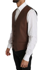 Dolce & Gabbana Brown Wool Silk Waistcoat Vest -  Vests for Men Suits -  Dolce & Gabbana.