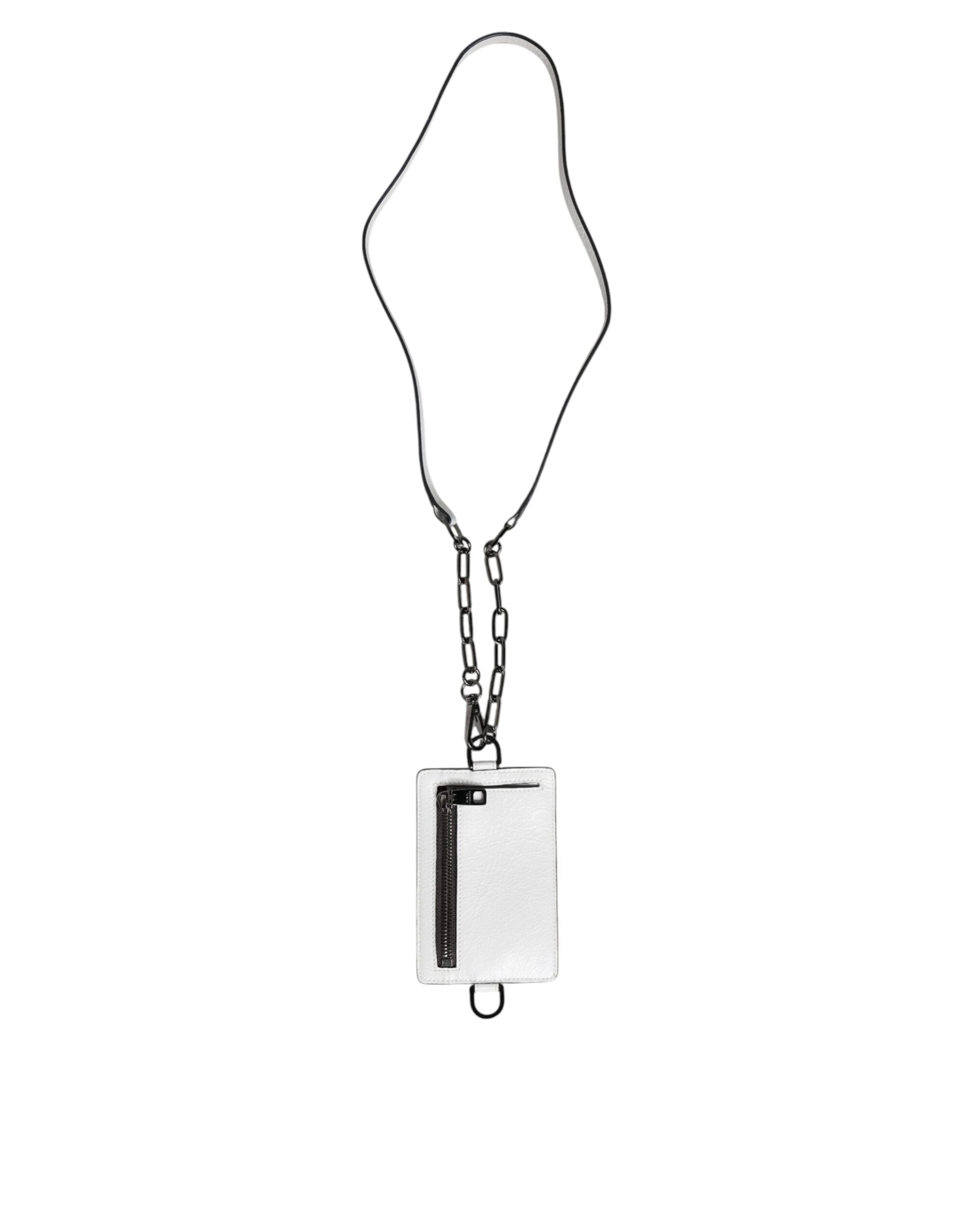 Dolce & Gabbana White Calf Leather Lanyard Logo Card Holder Wallet -   -  Dolce & Gabbana.