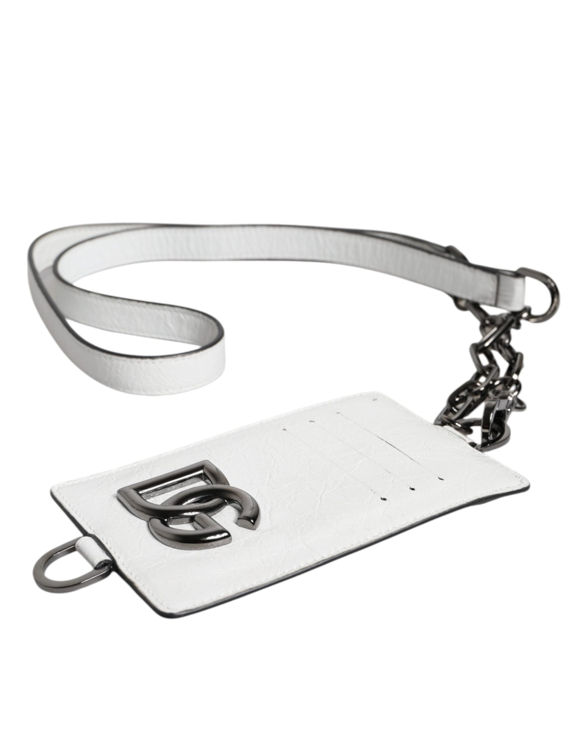 Dolce & Gabbana White Calf Leather Lanyard Logo Card Holder Wallet -   -  Dolce & Gabbana.