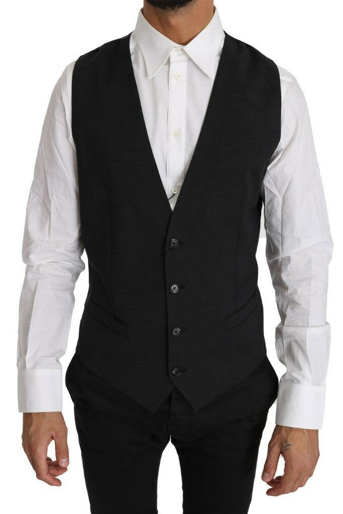 Dolce & Gabbana Gray Solid 100% Wool Waistcoat Vest -  Vests for Men Suits -  Dolce & Gabbana.