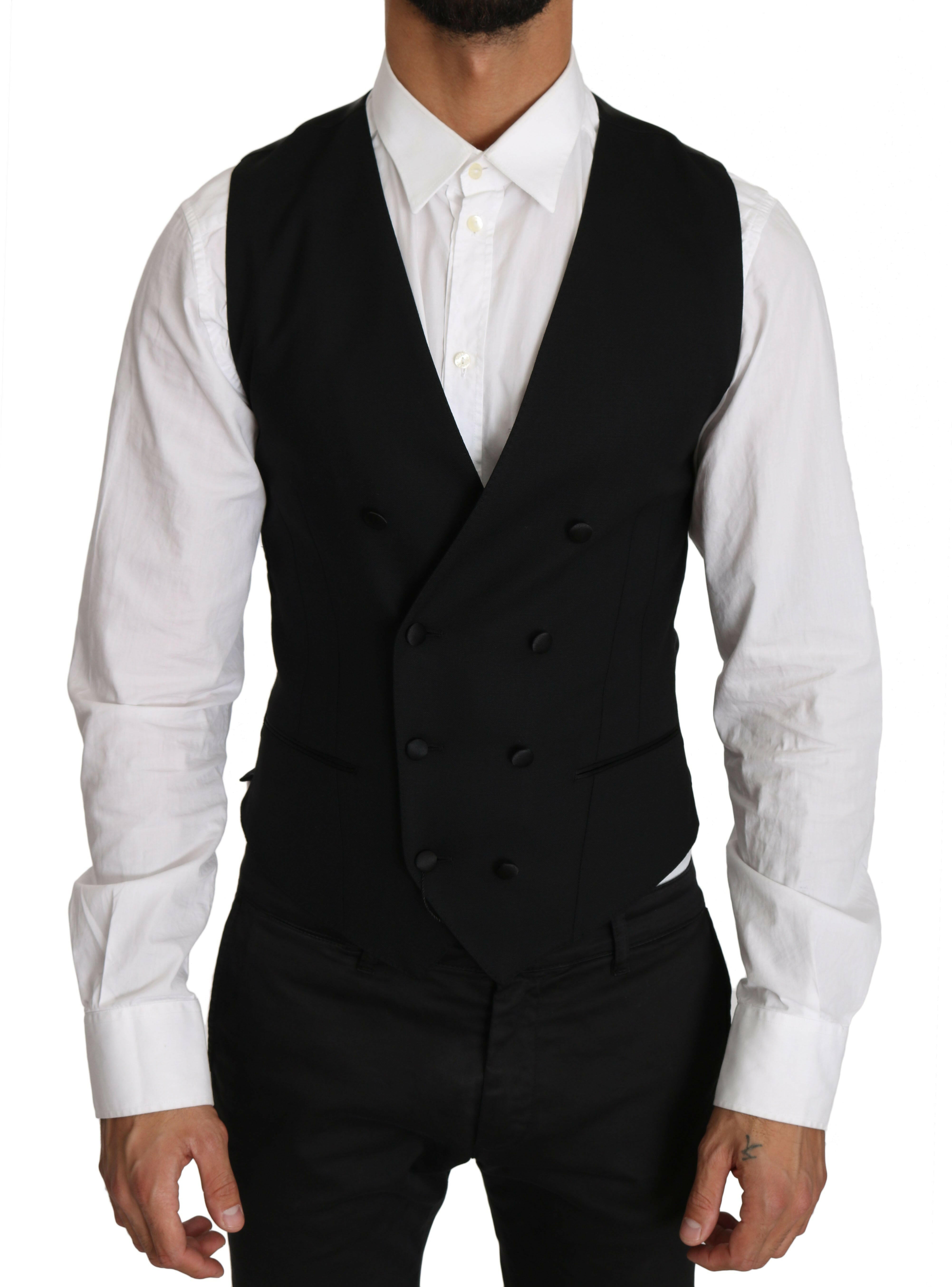 Dolce & Gabbana Gray Wool Double Breasted Waistcoat Vest -  Vests for Men Suits -  Dolce & Gabbana.