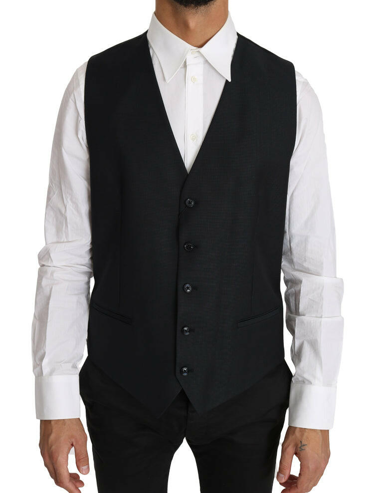 Dolce & Gabbana Gray Wool Silk Waistcoat Vest -  Vests for Men Suits -  Dolce & Gabbana.