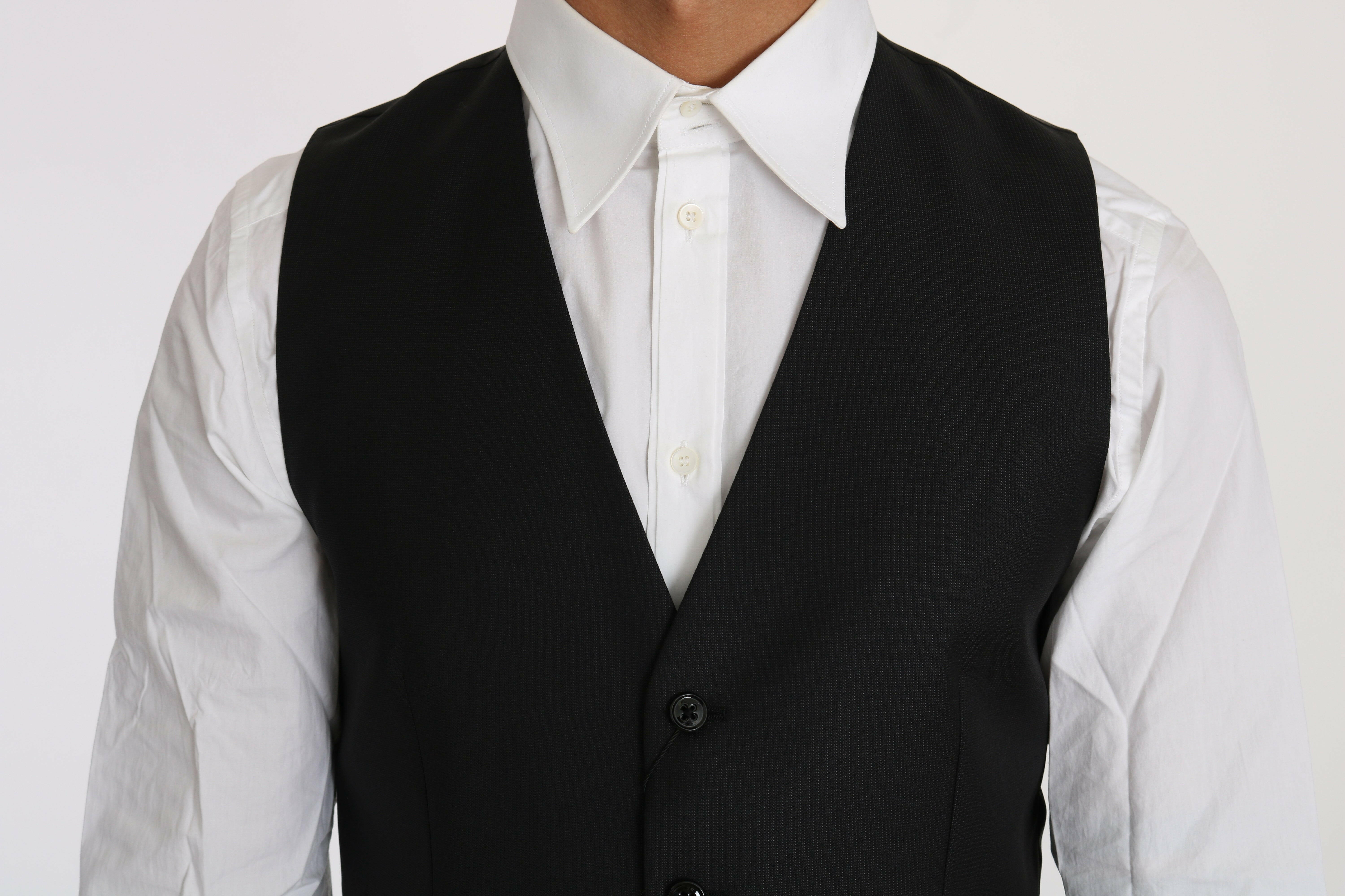 Dolce & Gabbana Black Solid Wool Silk Waistcoat Vest -  Vests for Men Suits -  Dolce & Gabbana.
