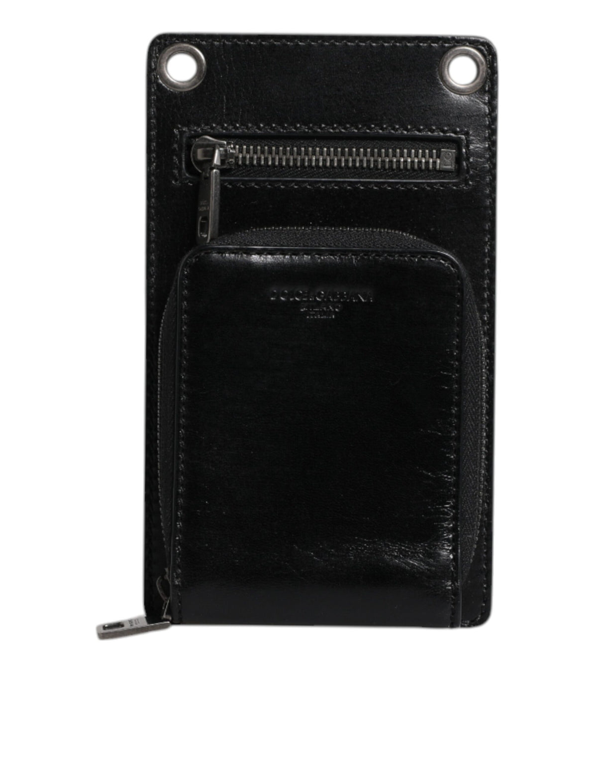 Dolce & Gabbana Black Horse Leather Zip Logo Shoulder Neck Strap Wallet -   -  Dolce & Gabbana.