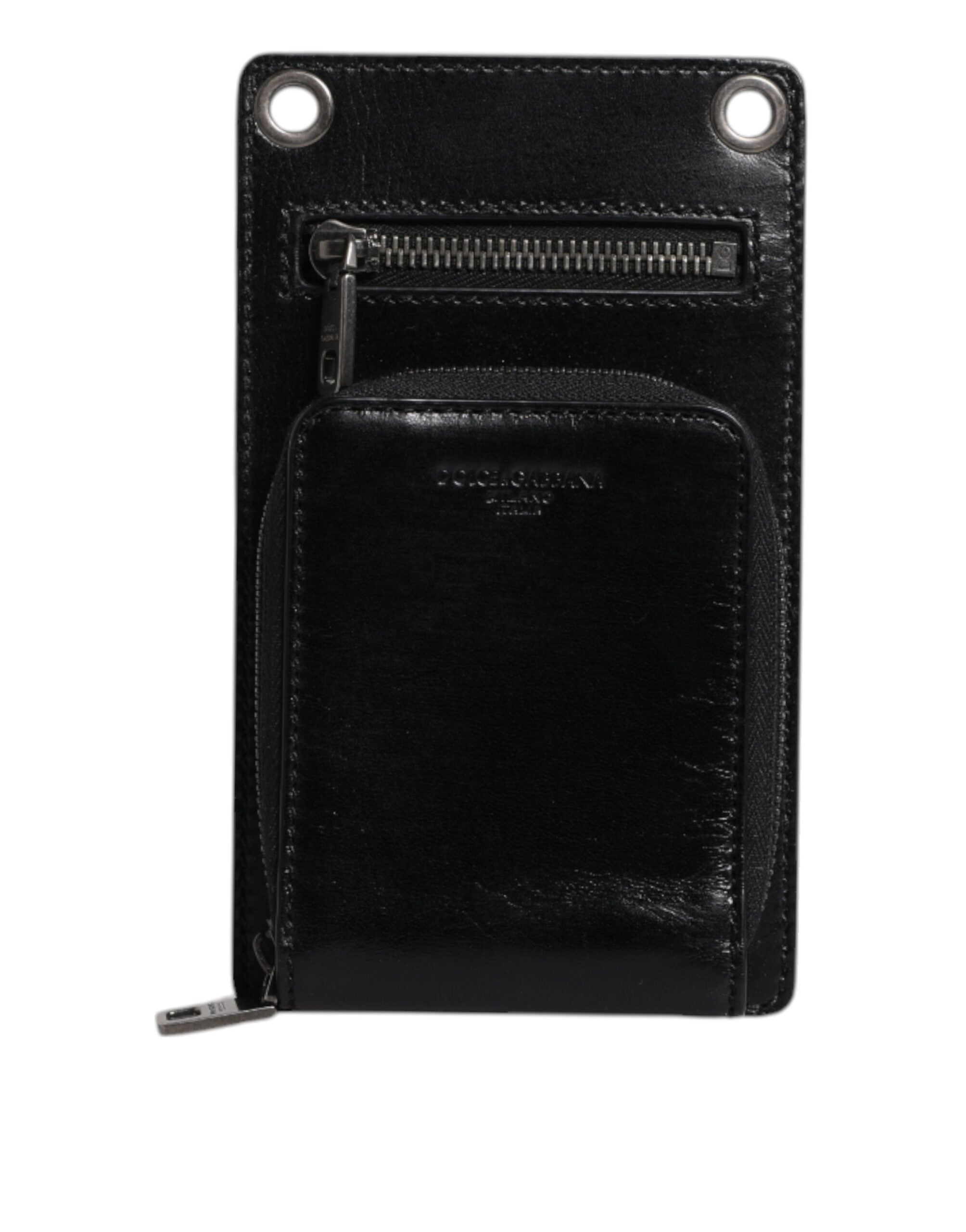 Dolce & Gabbana Black Horse Leather Zip Logo Shoulder Neck Strap Wallet -   -  Dolce & Gabbana.