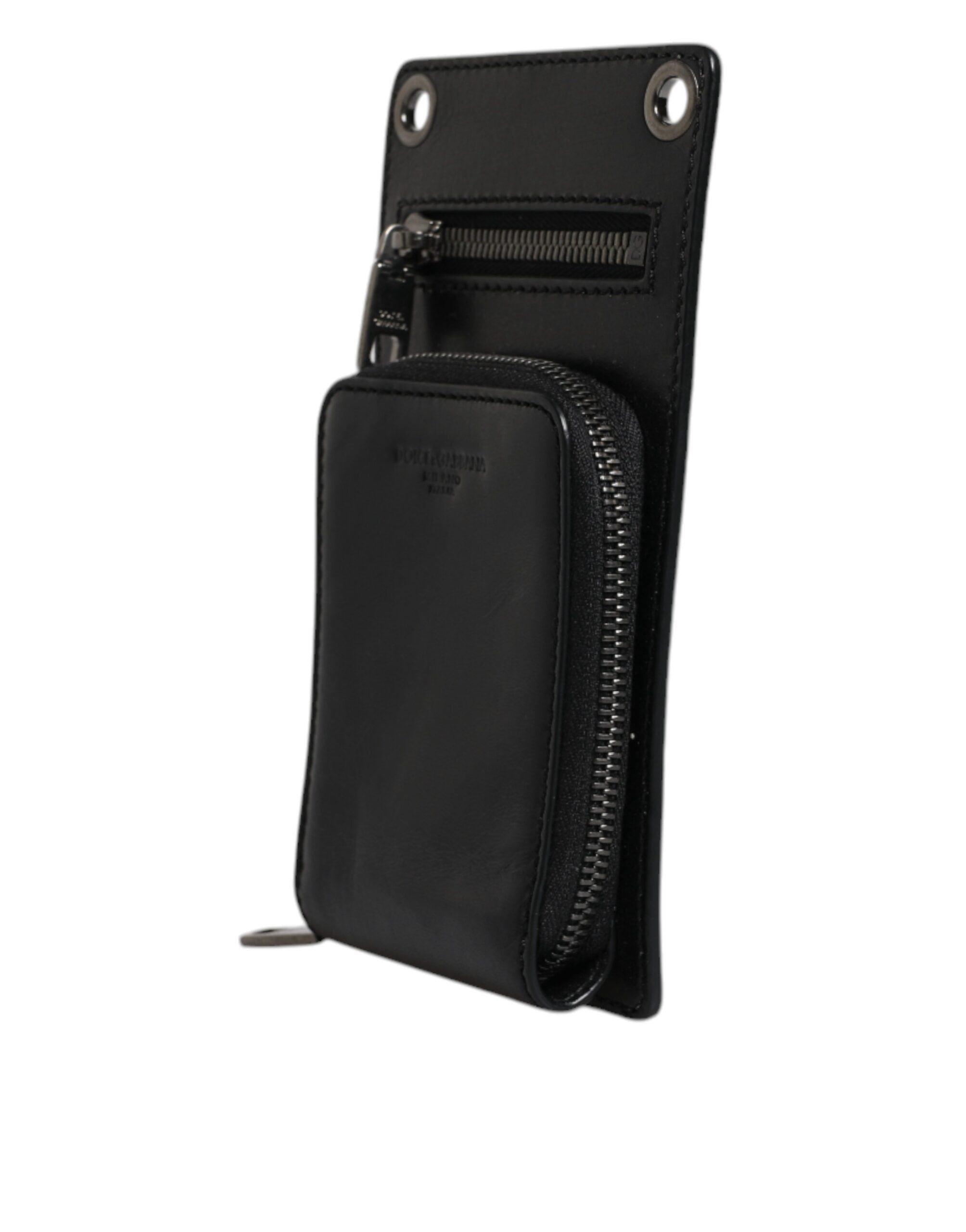 Dolce & Gabbana Black Horse Leather Zip Logo Shoulder Neck Strap Wallet -   -  Dolce & Gabbana.
