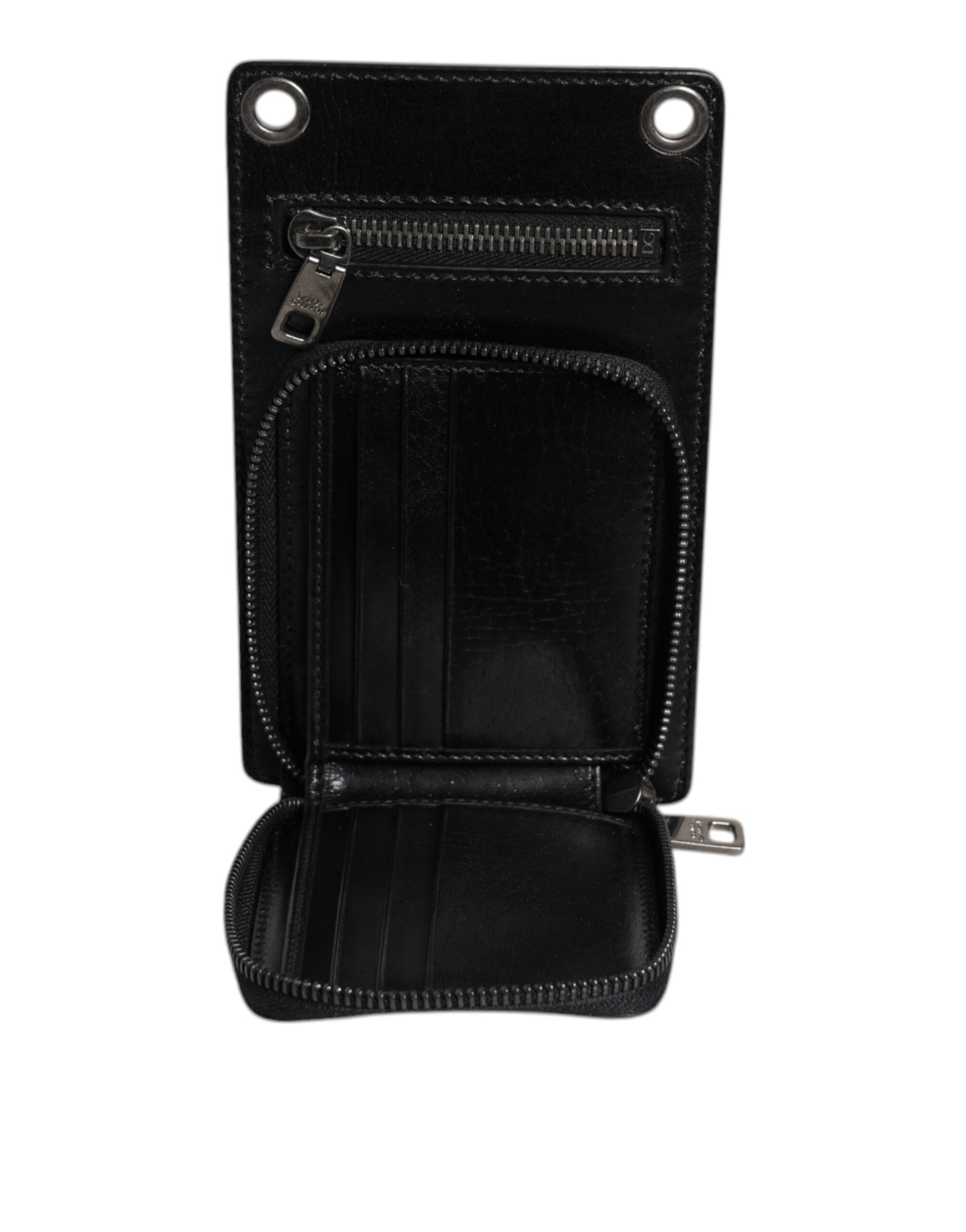 Dolce & Gabbana Black Horse Leather Zip Logo Shoulder Neck Strap Wallet -   -  Dolce & Gabbana.