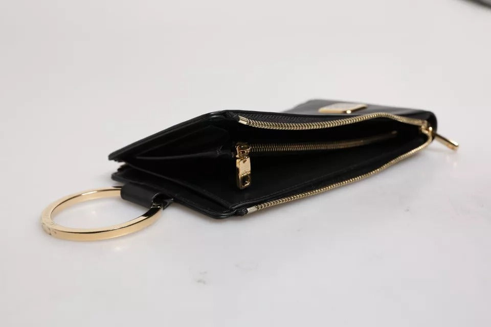 Dolce & Gabbana Black Leather Logo Plaque Neck Strap Card Coin Wallet -   -  Dolce & Gabbana.
