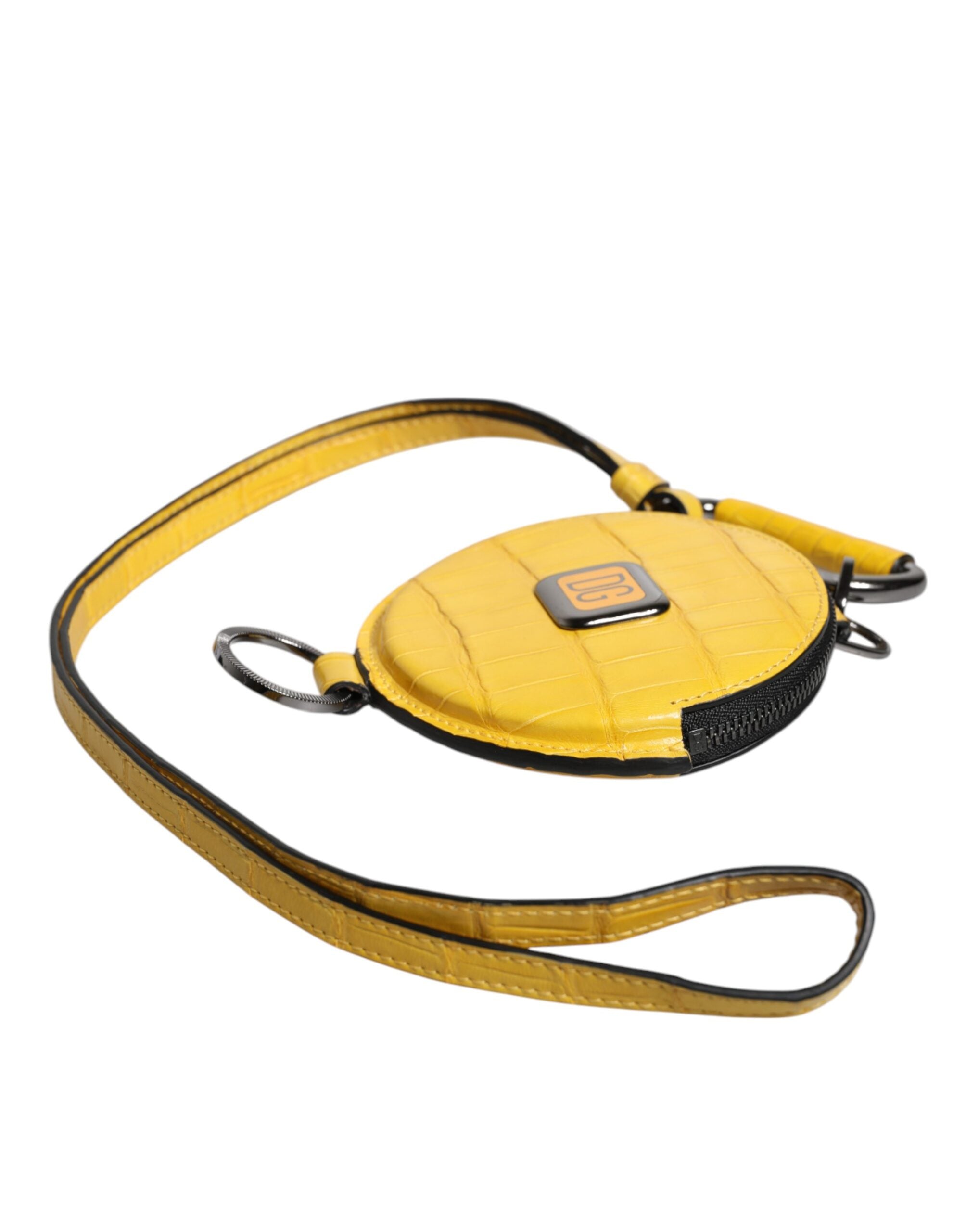 Dolce & Gabbana Yellow Round Leather DG Logo Coin Purse Lanyard Wallet -   -  Dolce & Gabbana.