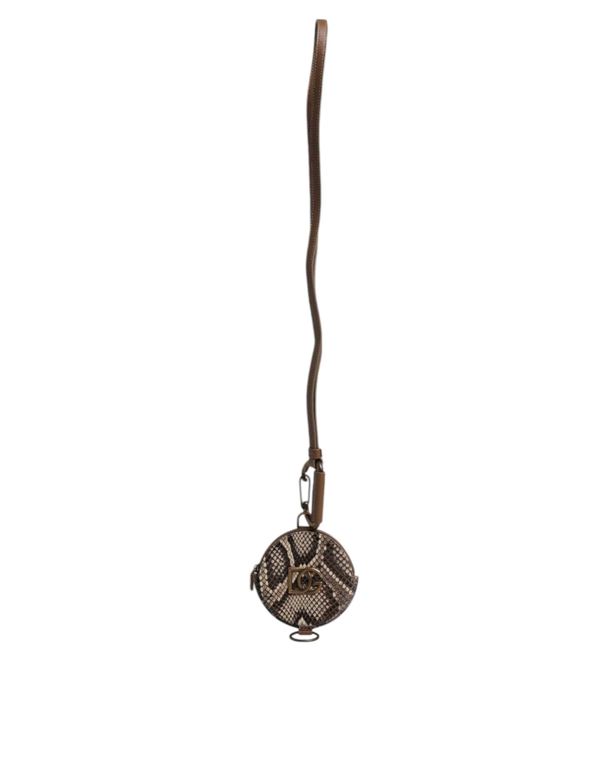 Dolce & Gabbana Brown Round Leather DG Logo Coin Purse Lanyard Wallet -   -  Dolce & Gabbana.