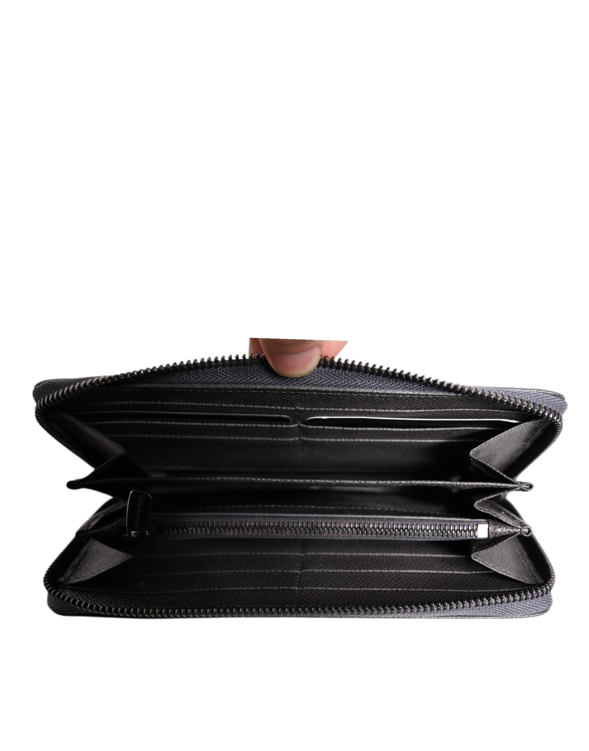 Dolce & Gabbana Dark Gray Leather DG Logo Zip Around Continental Wallet -   -  Dolce & Gabbana.
