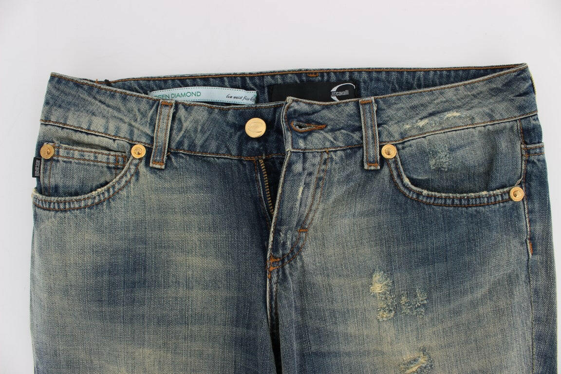 Cavalli Blue Cotton Low Waist Jeans -   -  Cavalli.