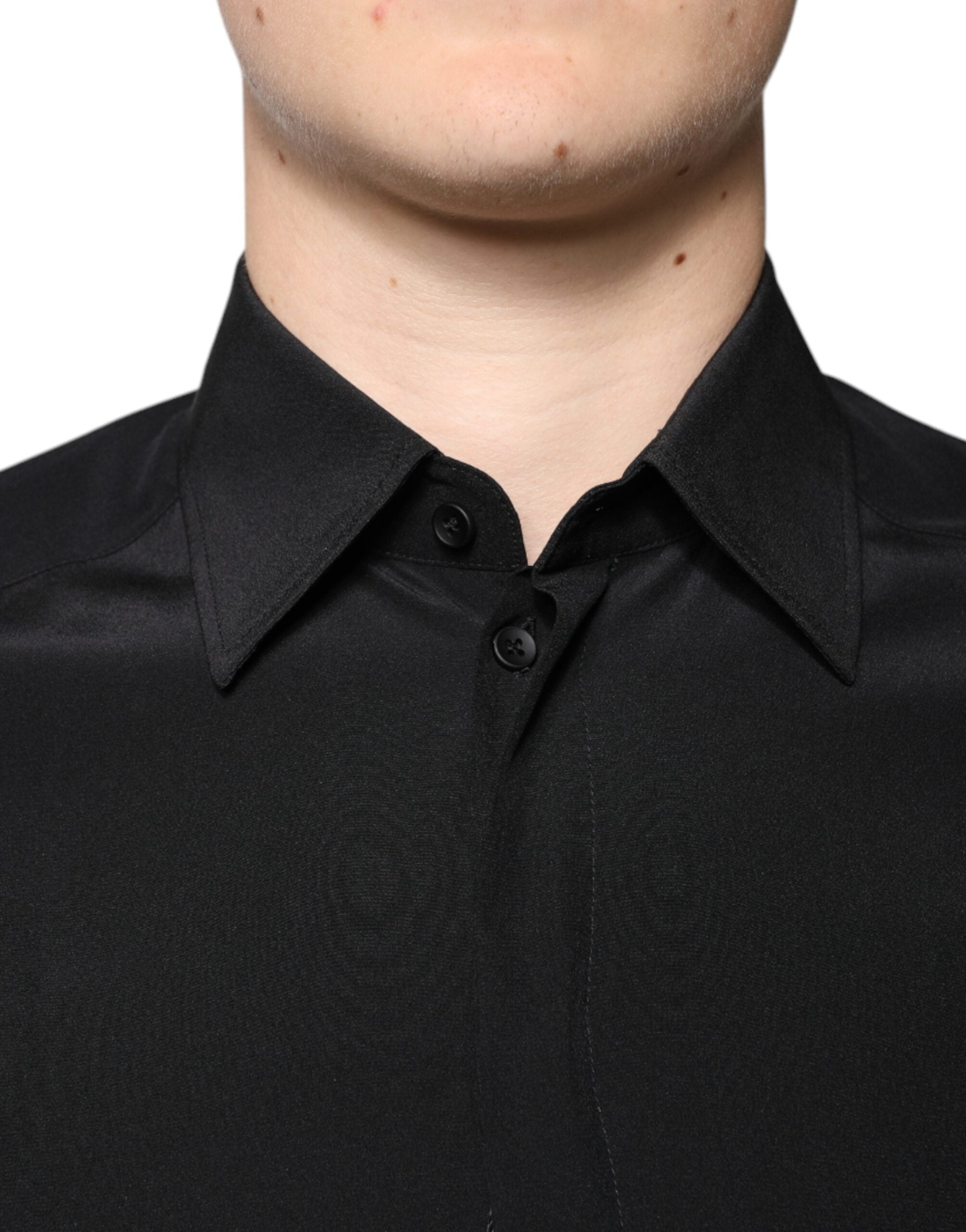 Dolce & Gabbana Black Silk Long Sleeves GOLD Dress Shirt -   -  Dolce & Gabbana.