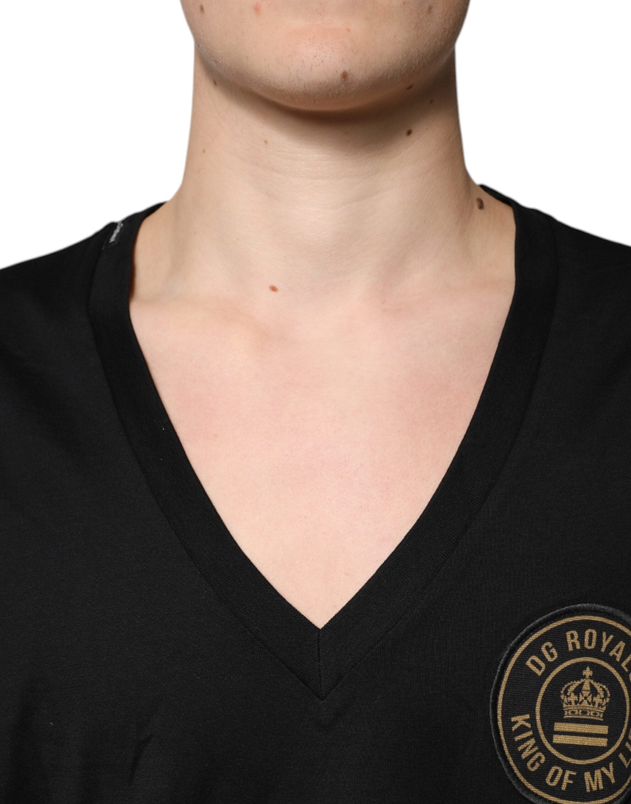 Dolce & Gabbana Black Cotton Logo Vneck Short Sleeve T-shirt -   -  Dolce & Gabbana.