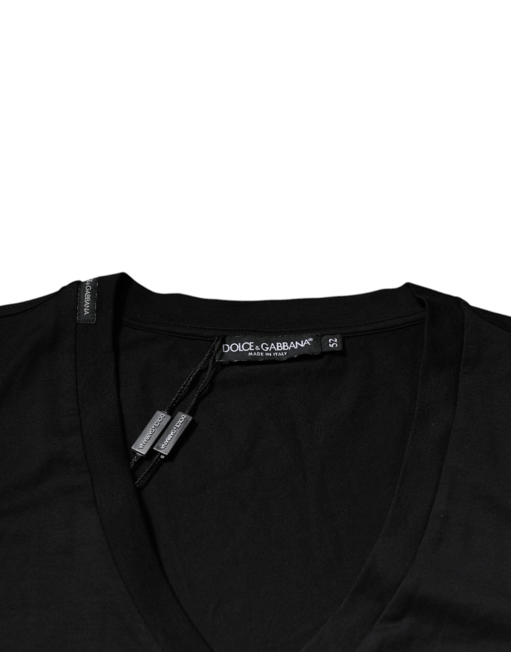 Dolce & Gabbana Black Cotton Logo Vneck Short Sleeve T-shirt -   -  Dolce & Gabbana.