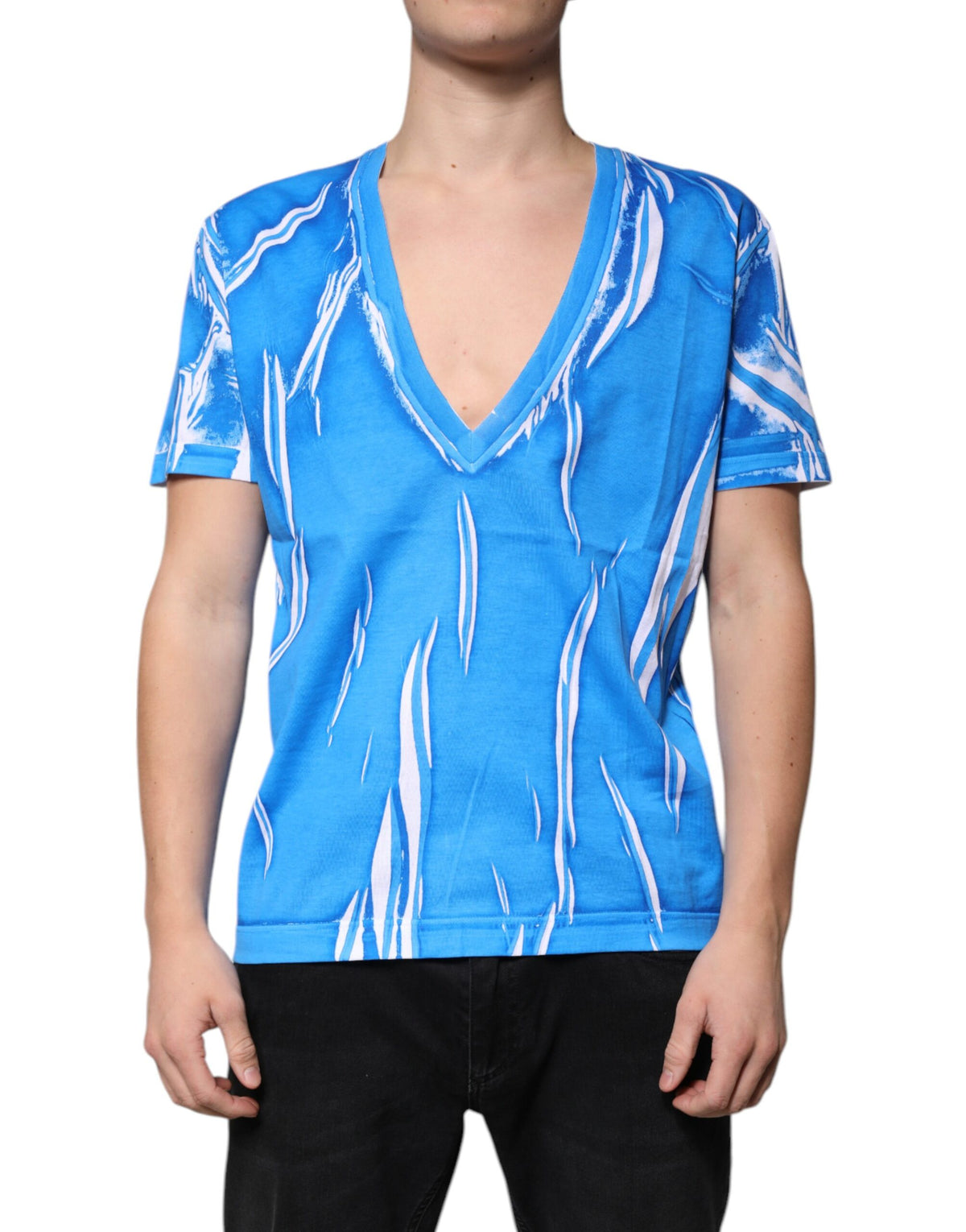 Dolce & Gabbana Blue Cotton V-neck Short Sleeves T-shirt -   -  Dolce & Gabbana.