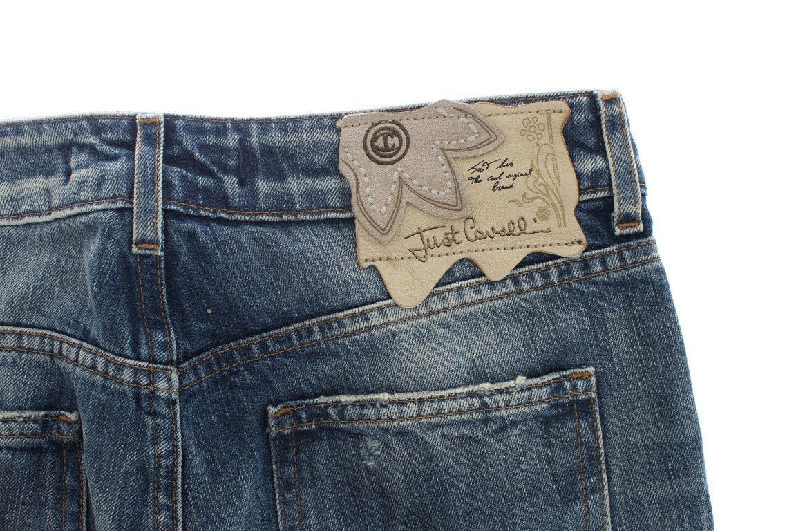 Cavalli Blue Wash Torn Cotton Straight Fit Jeans -   -  Cavalli.