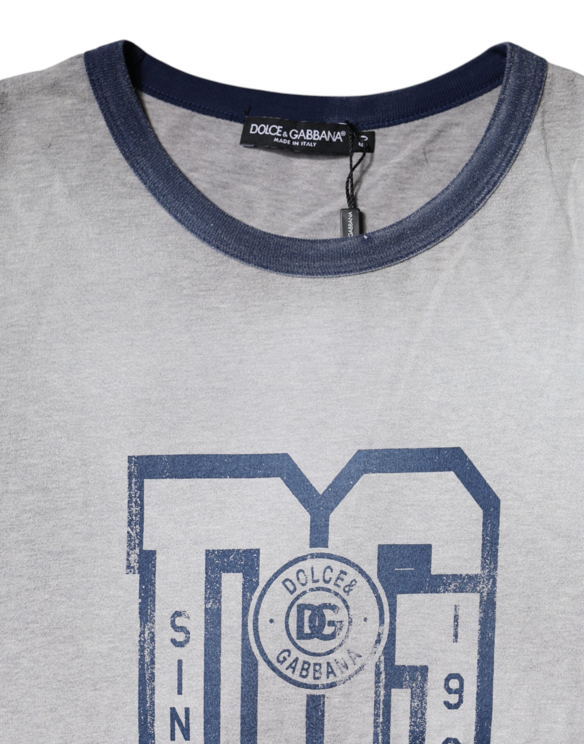 Dolce & Gabbana Gray Logo Print Cotton Crew Neck T-shirt -   -  Dolce & Gabbana.