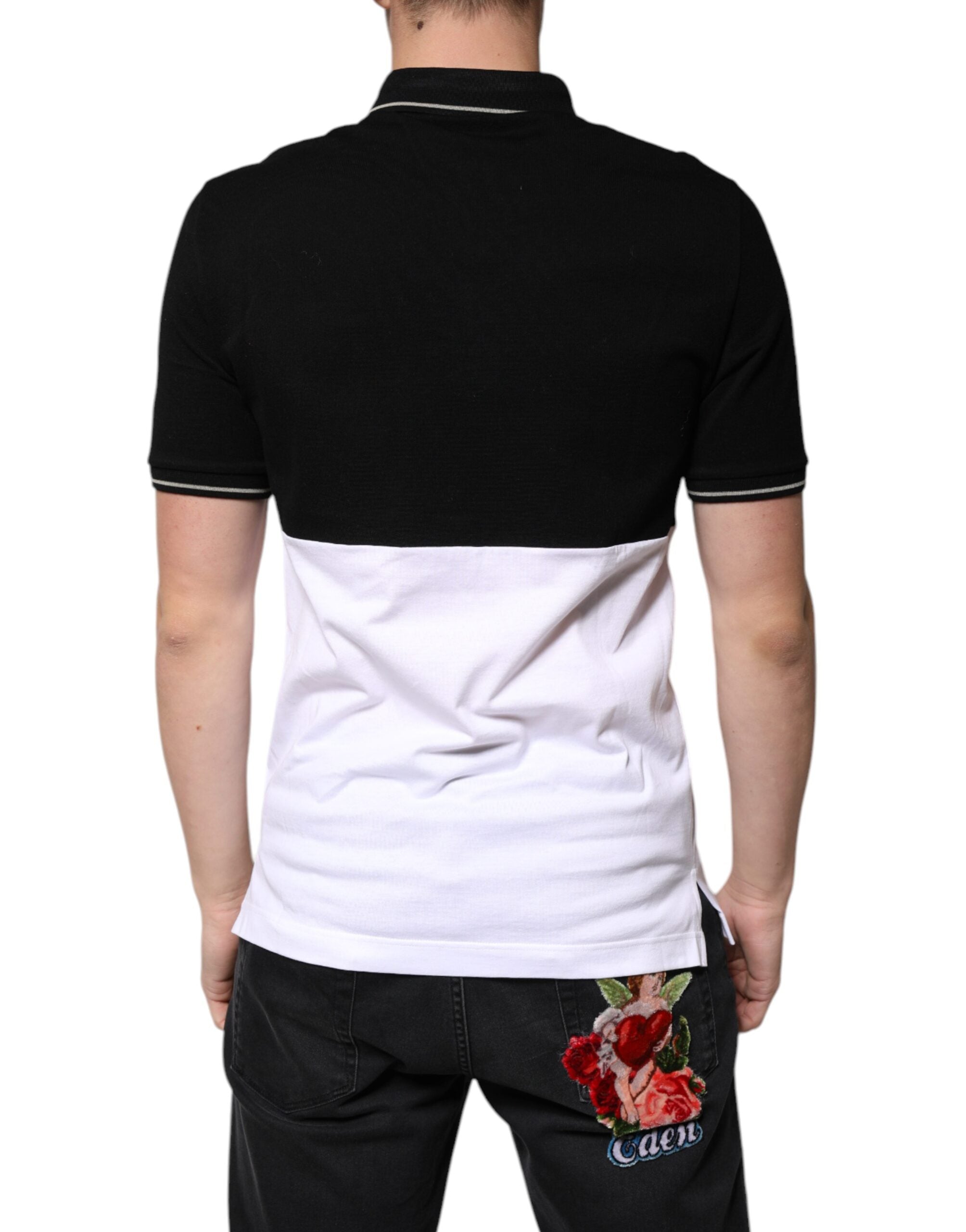 Dolce & Gabbana Black White Cotton Short Sleeves Polo T-shirt -   -  Dolce & Gabbana.