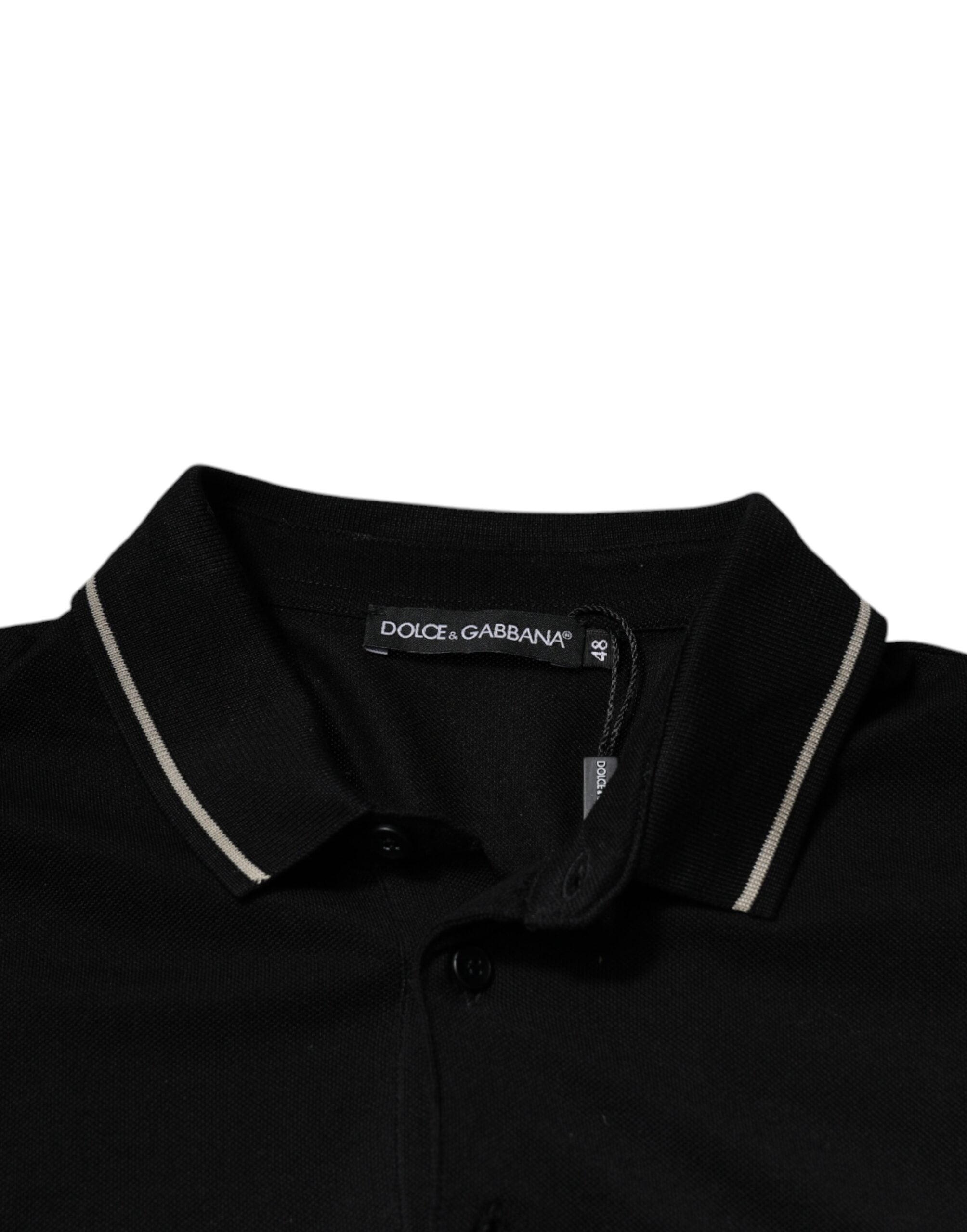 Dolce & Gabbana Black White Cotton Short Sleeves Polo T-shirt -   -  Dolce & Gabbana.