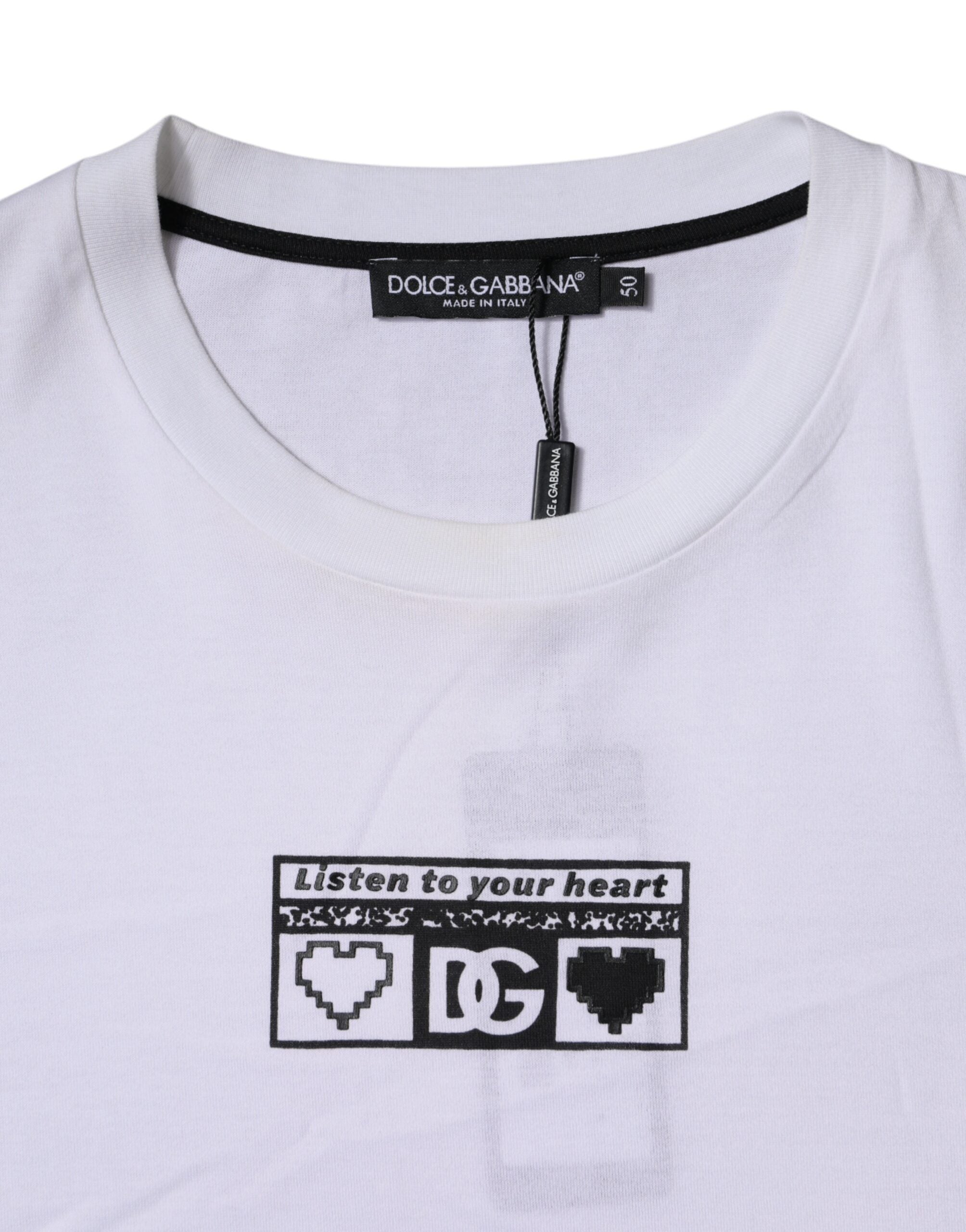 Dolce & Gabbana White Logo Print Cotton Crew Neck T-shirt -   -  Dolce & Gabbana.