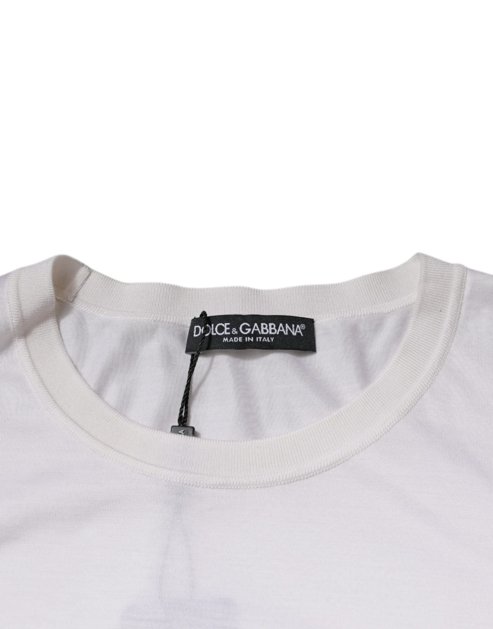 Dolce & Gabbana White Silk Crew Neck Men Pullover Sweater -   -  Dolce & Gabbana.