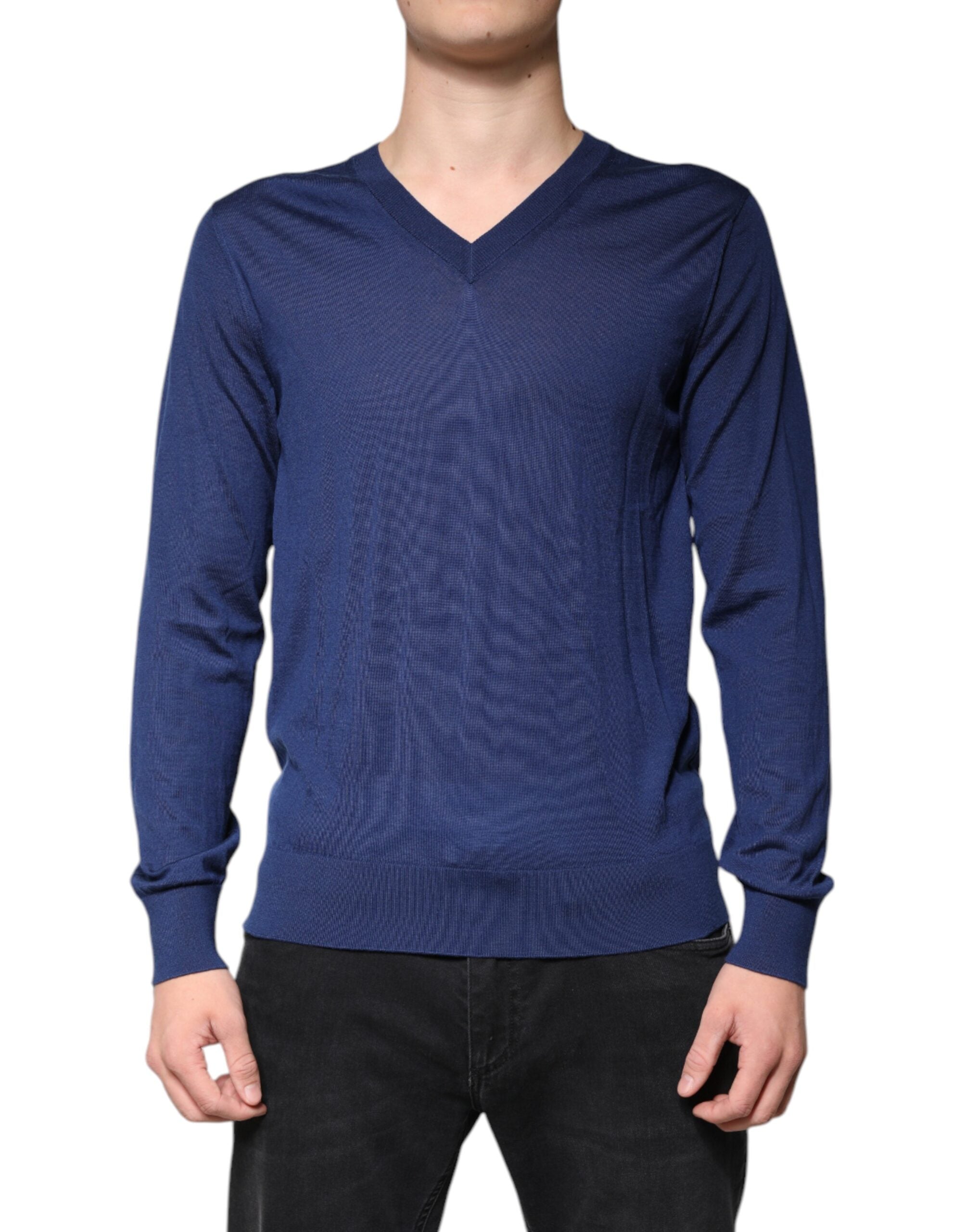 Dolce & Gabbana Navy Blue Cashmere V-neck Pullover Sweater -   -  Dolce & Gabbana.