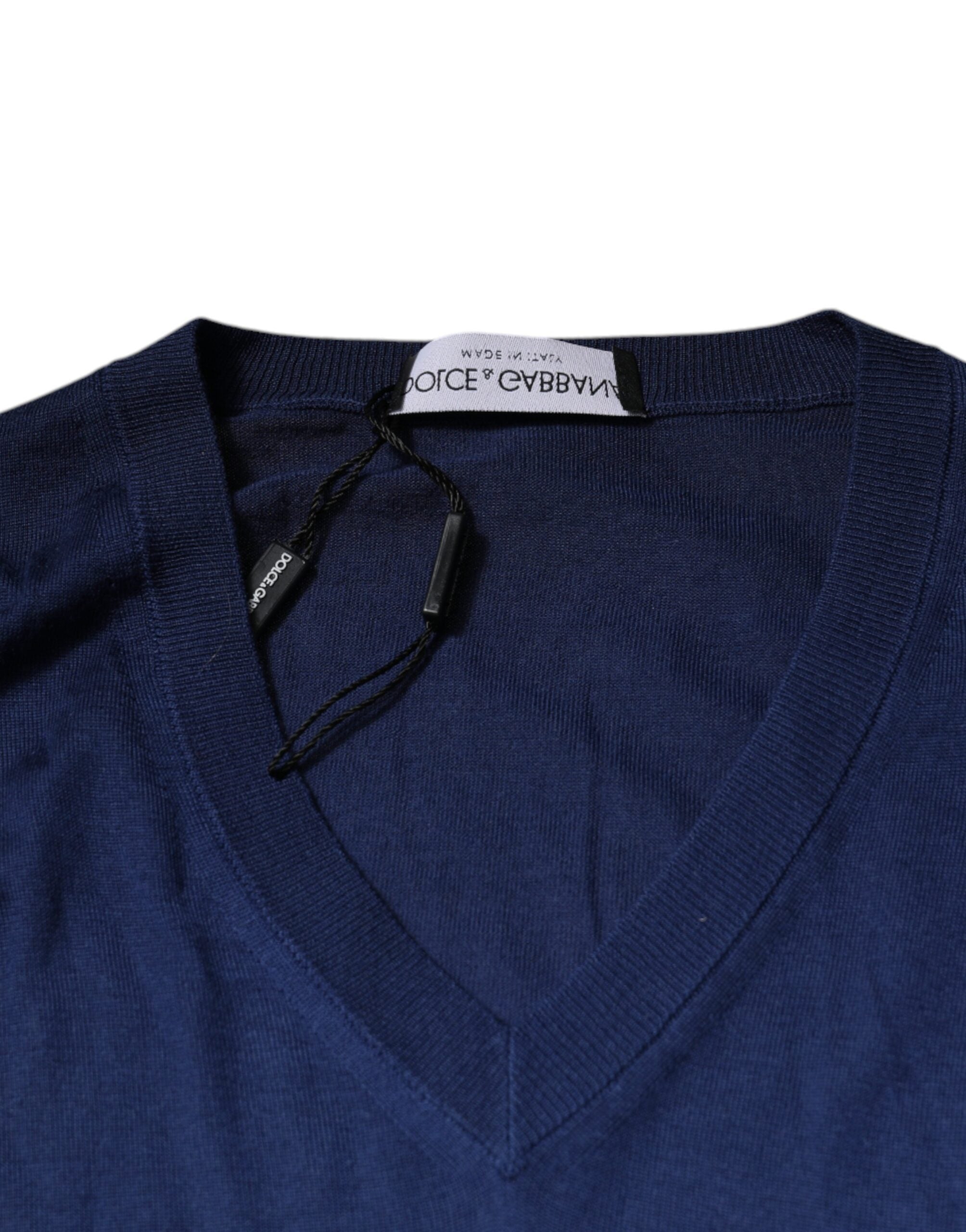 Dolce & Gabbana Navy Blue Cashmere V-neck Pullover Sweater -   -  Dolce & Gabbana.
