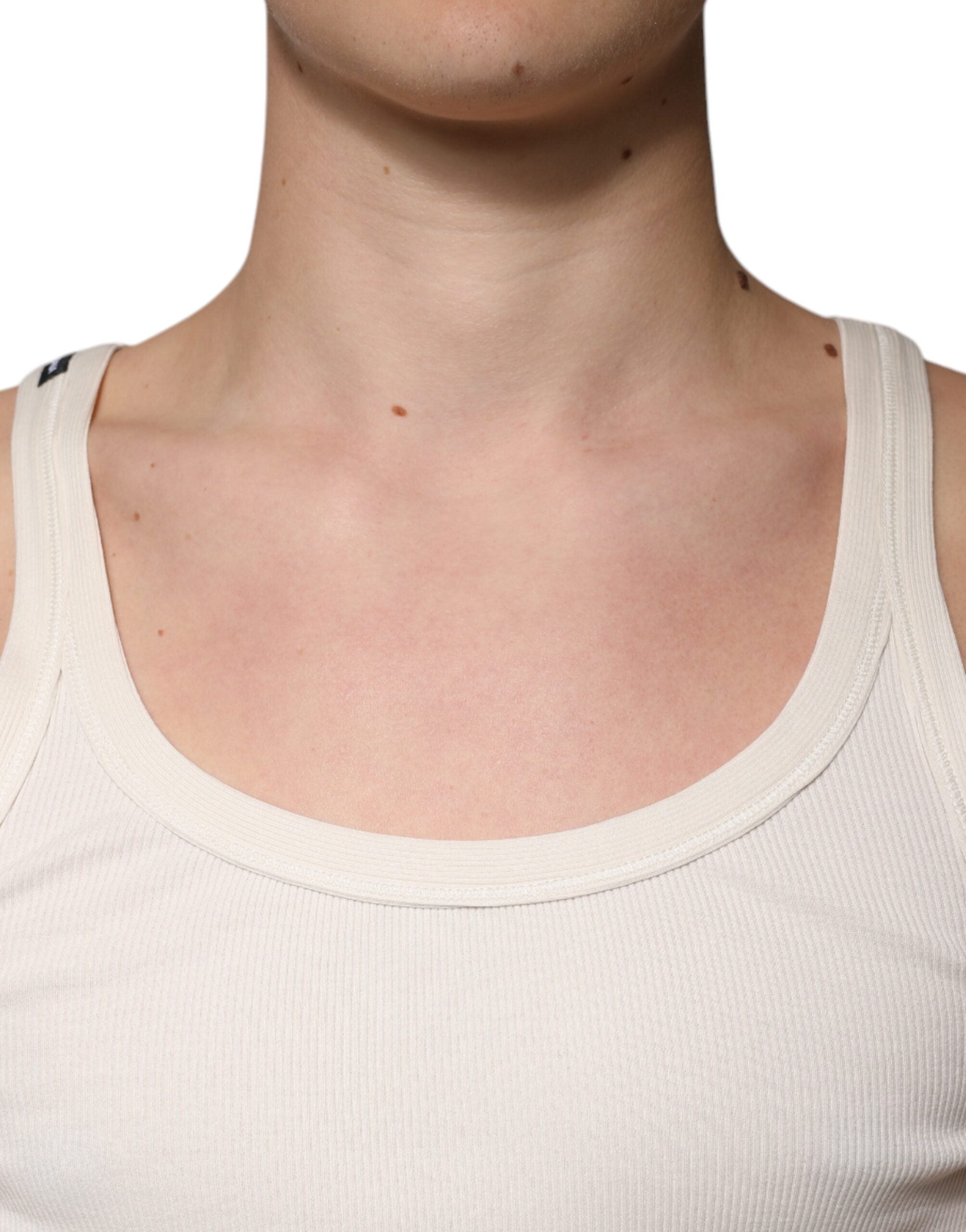 Dolce & Gabbana Off White Cotton Sleeveless Round Neck Tank T-shirt -   -  Dolce & Gabbana.
