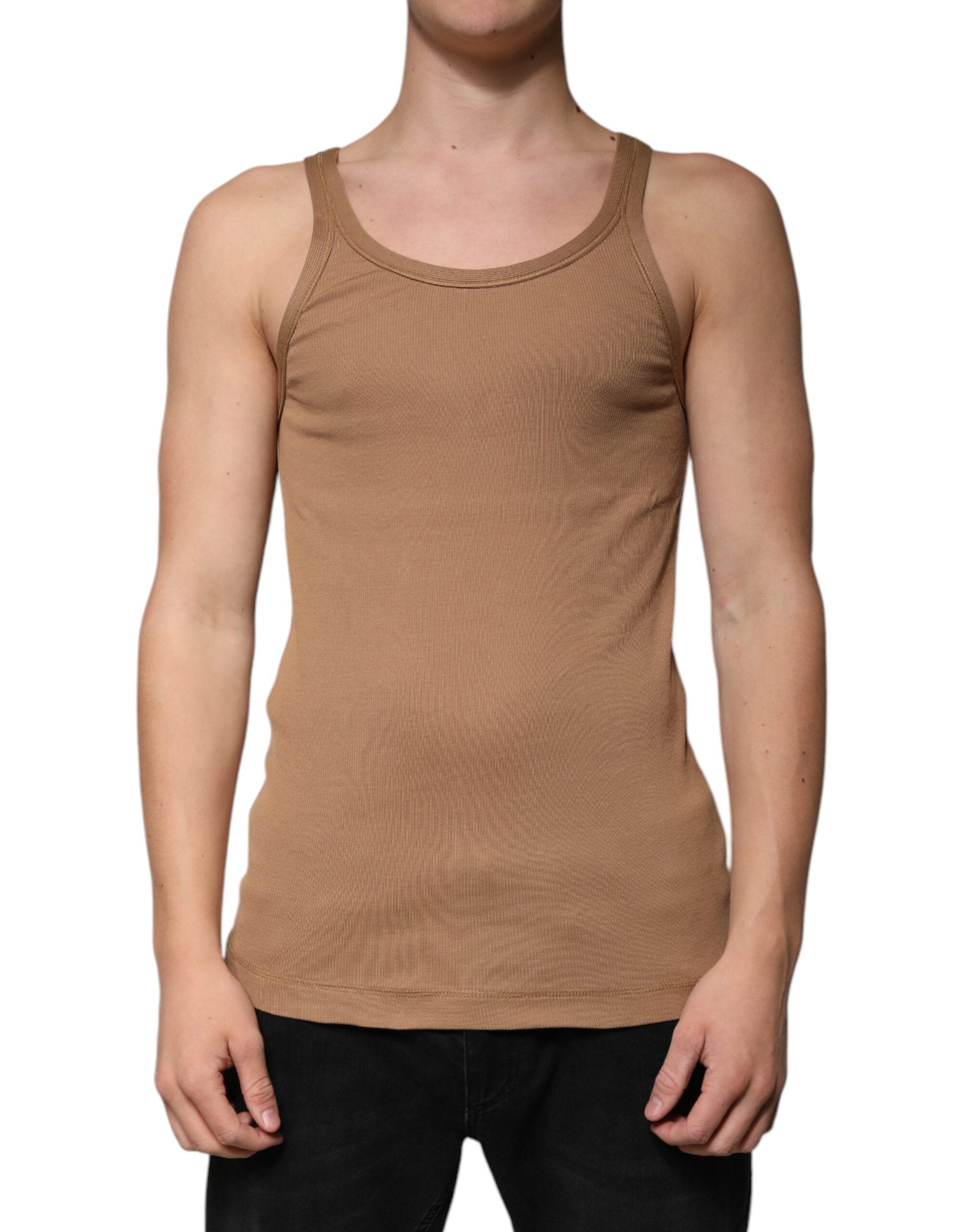 Dolce & Gabbana Brown Cotton Sleeveless Round Neck Tank T-shirt -   -  Dolce & Gabbana.