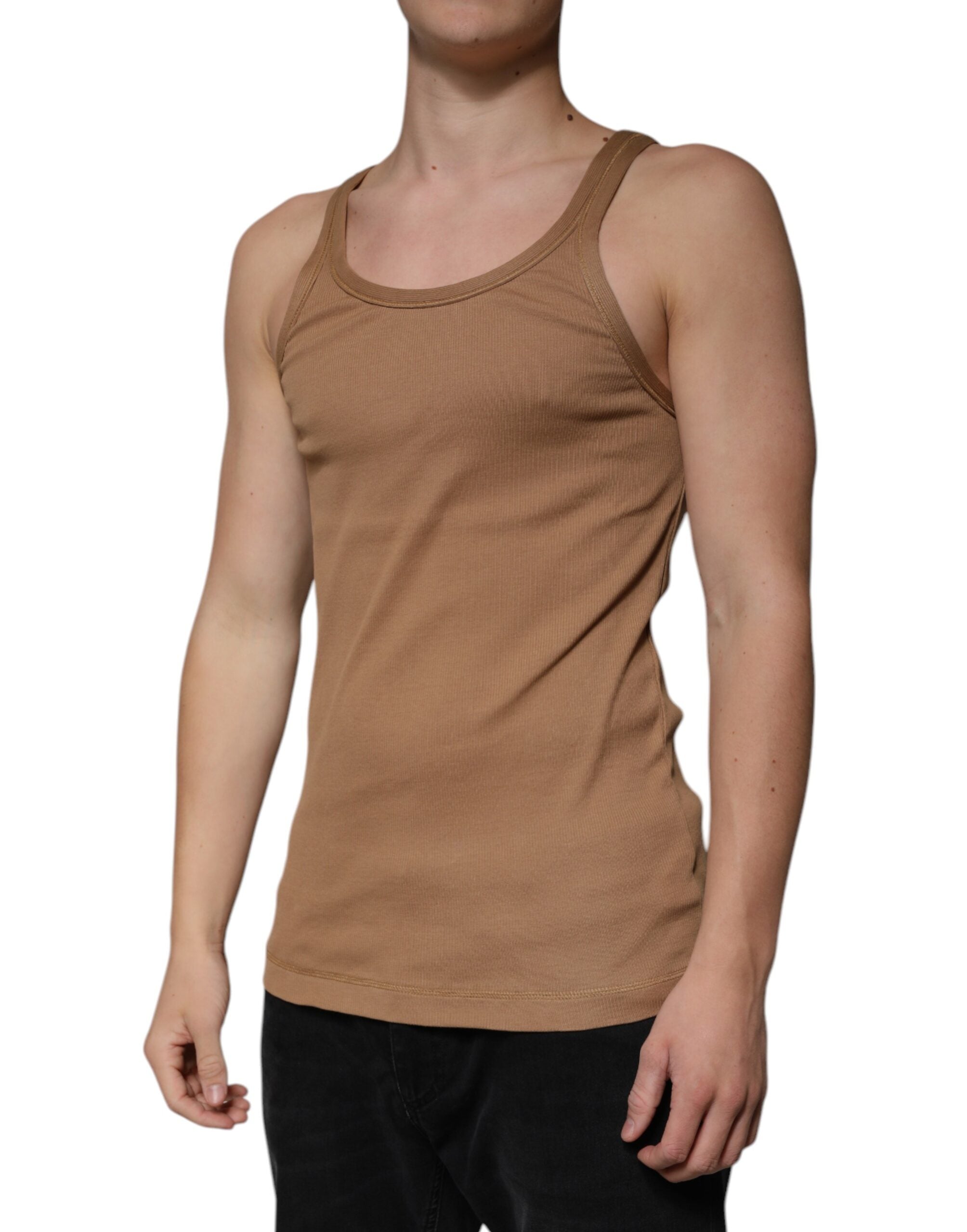 Dolce & Gabbana Brown Cotton Sleeveless Round Neck Tank T-shirt -   -  Dolce & Gabbana.