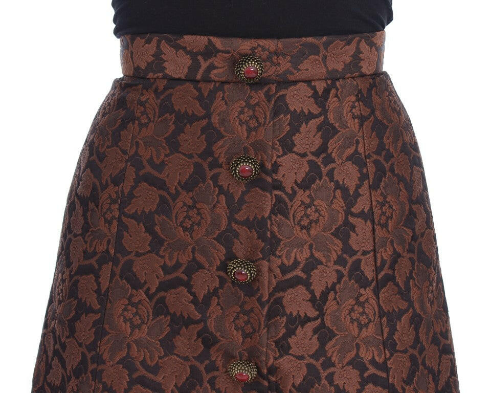 Dolce & Gabbana Brown Floral Brocade Mini Bubble Skirt -   -  Dolce & Gabbana.