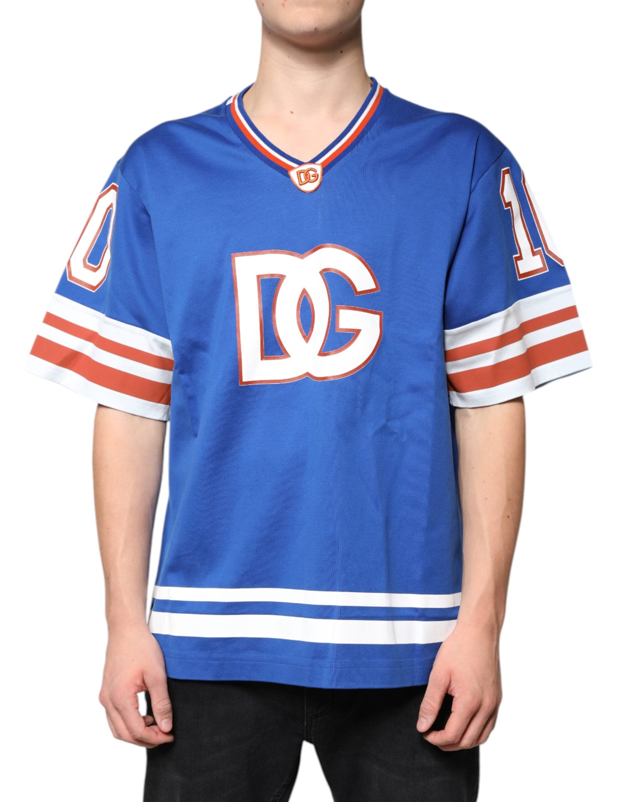 Dolce & Gabbana Blue Logo V-neck Short Sleeve T-shirt -   -  Dolce & Gabbana.