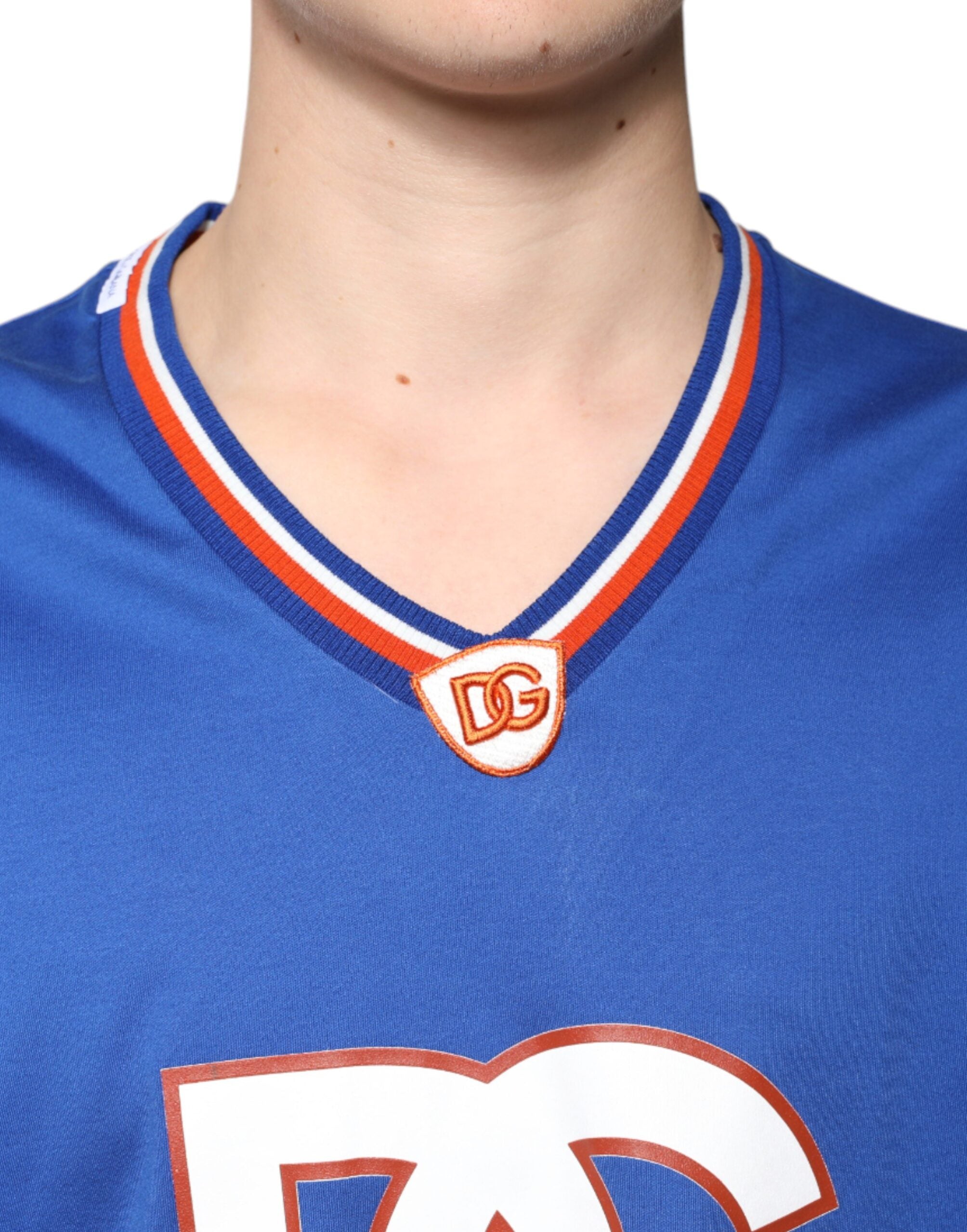 Dolce & Gabbana Blue Logo V-neck Short Sleeve T-shirt -   -  Dolce & Gabbana.