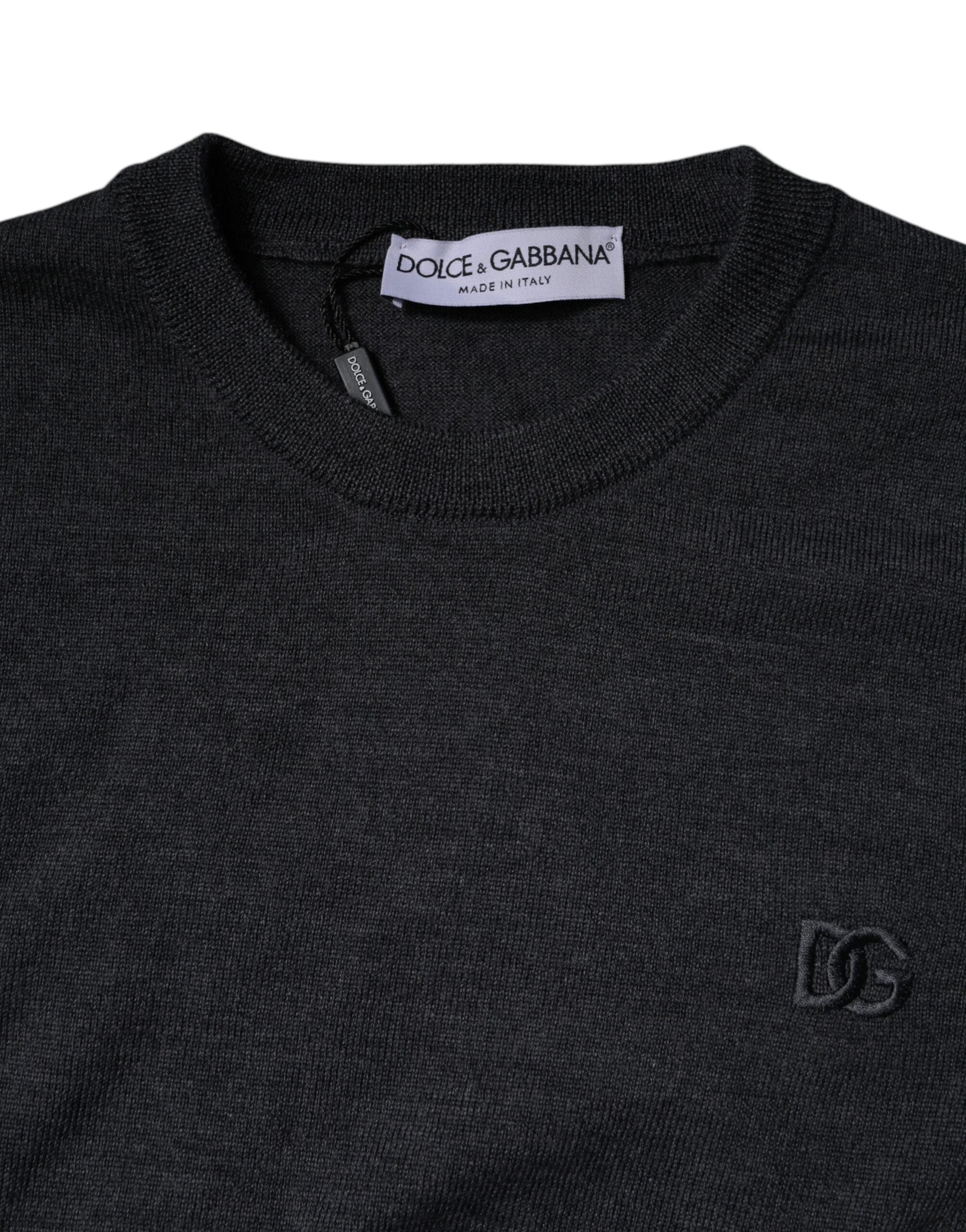 Dolce & Gabbana Dark Gray DG Logo Crew Neck Pullover Sweater -   -  Dolce & Gabbana.