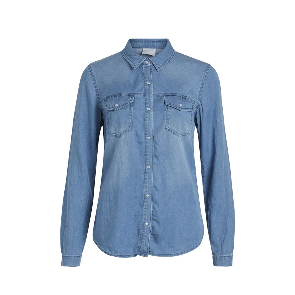 Vila Clothes Light Blue Cotton Shirt -   -  Vila Clothes.