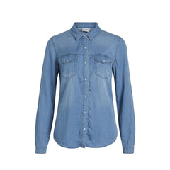 Vila Clothes Light Blue Cotton Shirt -   -  Vila Clothes.