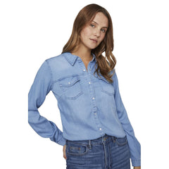 Vila Clothes Light Blue Cotton Shirt -   -  Vila Clothes.