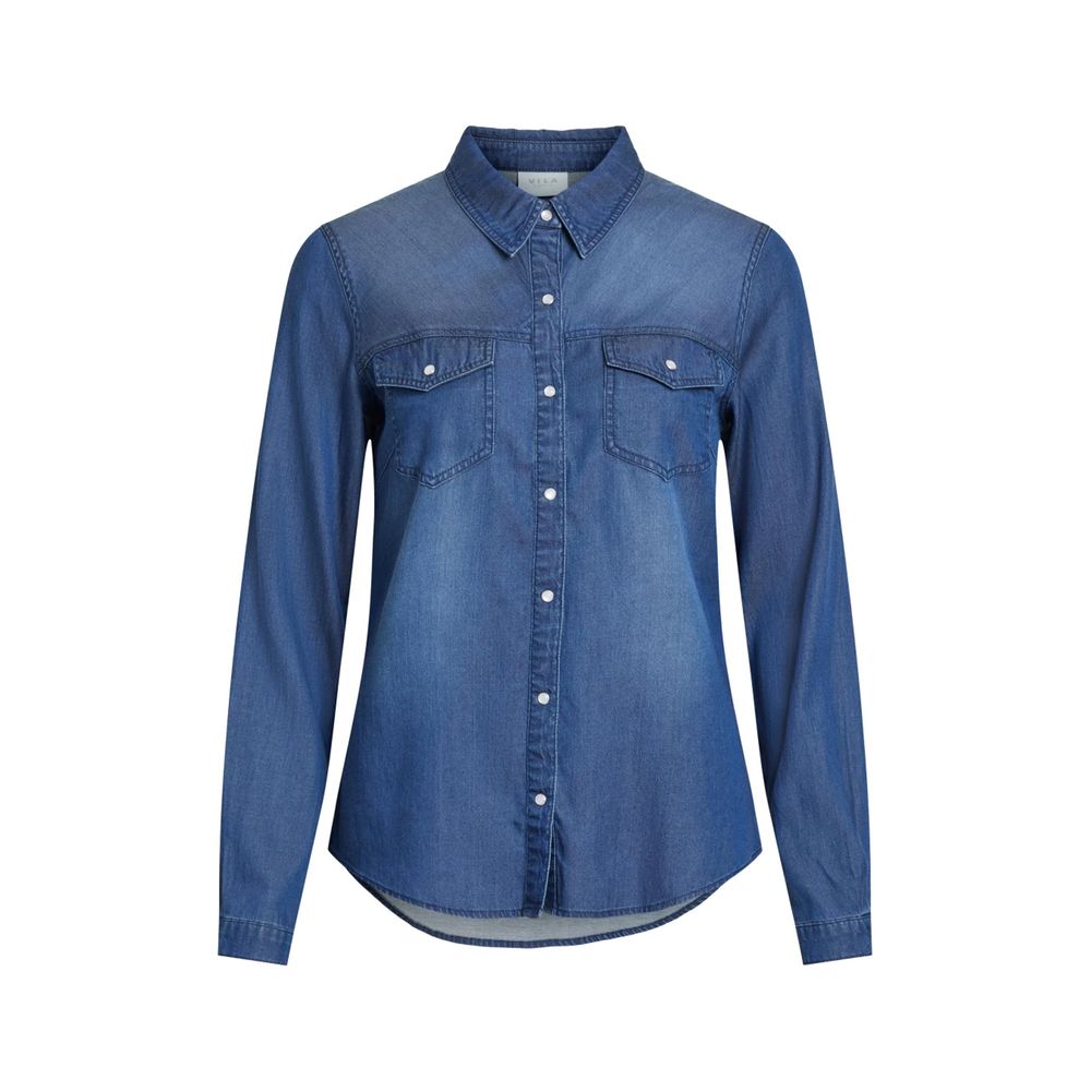 Vila Clothes Blue Cotton Shirt -   -  Vila Clothes.