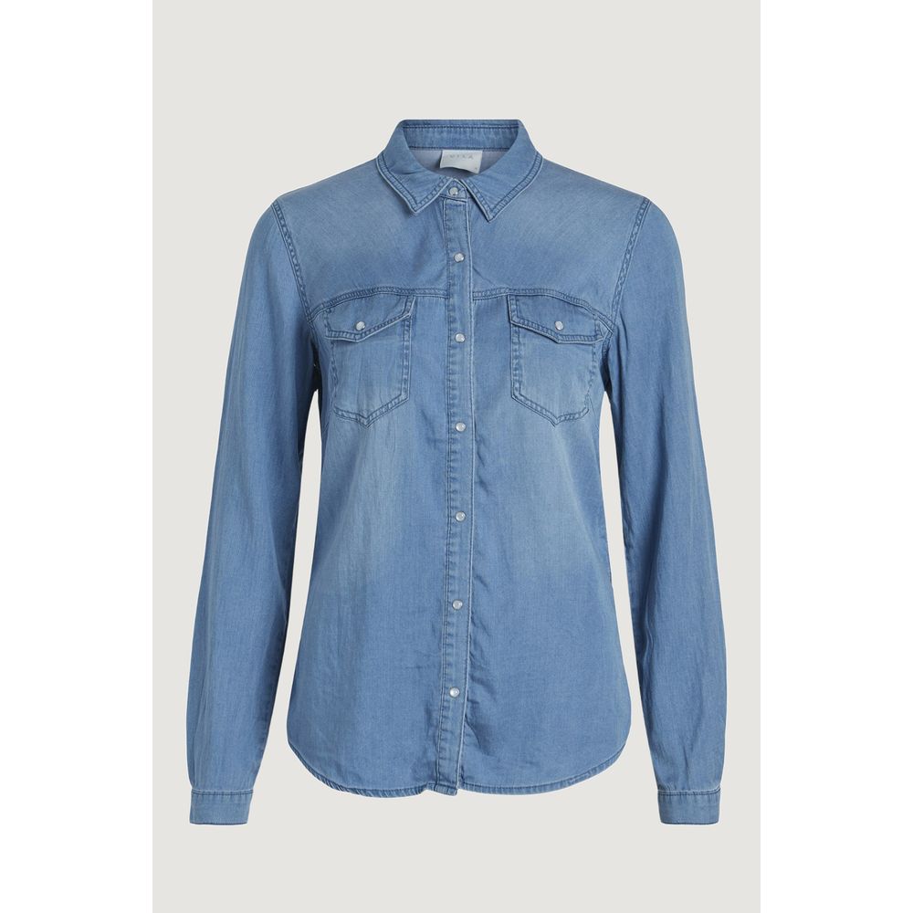 Vila Clothes Light Blue Cotton Shirt -   -  Vila Clothes.