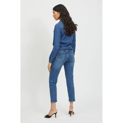 Vila Clothes Blue Cotton Shirt -   -  Vila Clothes.