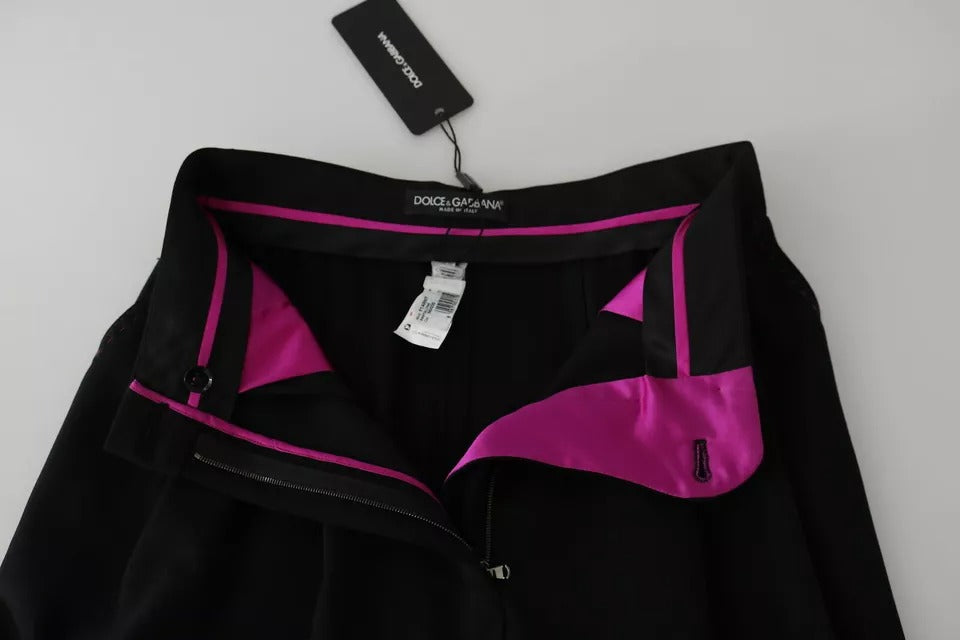 Dolce & Gabbana Black Wool High Waist Pleat Front Cropped Pants -   -  Dolce & Gabbana.