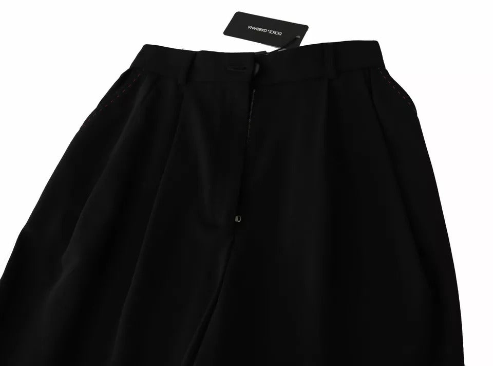 Dolce & Gabbana Black Wool High Waist Pleat Front Cropped Pants -   -  Dolce & Gabbana.