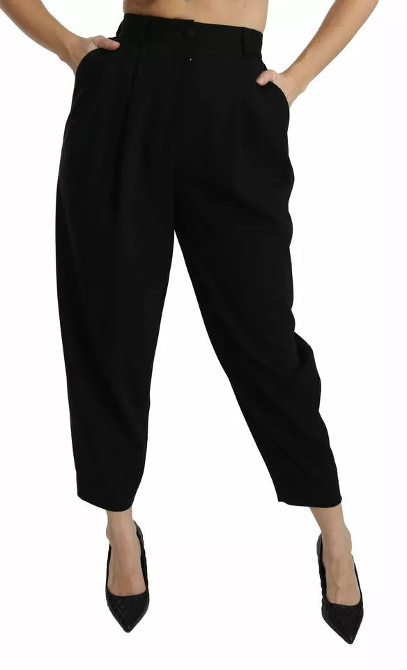 Dolce & Gabbana Black Wool High Waist Pleat Front Cropped Pants -   -  Dolce & Gabbana.