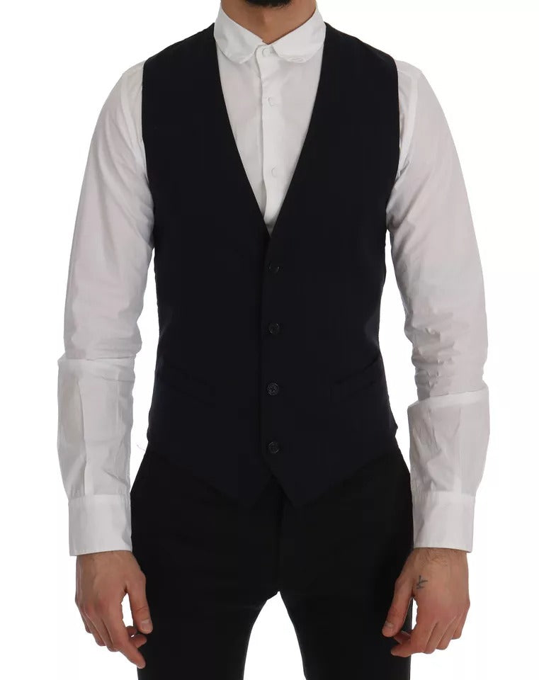 Dolce & Gabbana Blue Waistcoat Wool Stretch STAFF Vest -   -  Dolce & Gabbana.