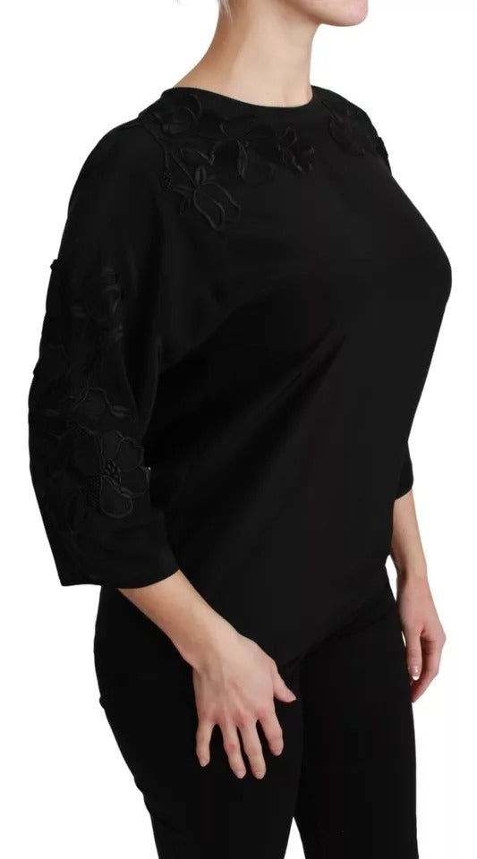 Dolce & Gabbana Black Floral Embroidered Blouse Silk Top -   -  Dolce & Gabbana.