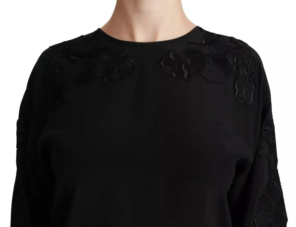 Dolce & Gabbana Black Floral Embroidered Blouse Silk Top -   -  Dolce & Gabbana.